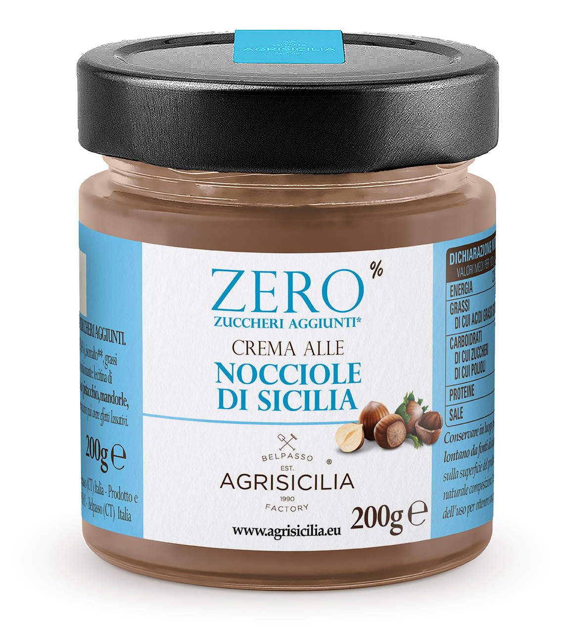 AGRISICILIA CREMA SPALMABILE ALLE NOCCIOLE DI SICILIA SENZA ZUCCHERI 200 GR